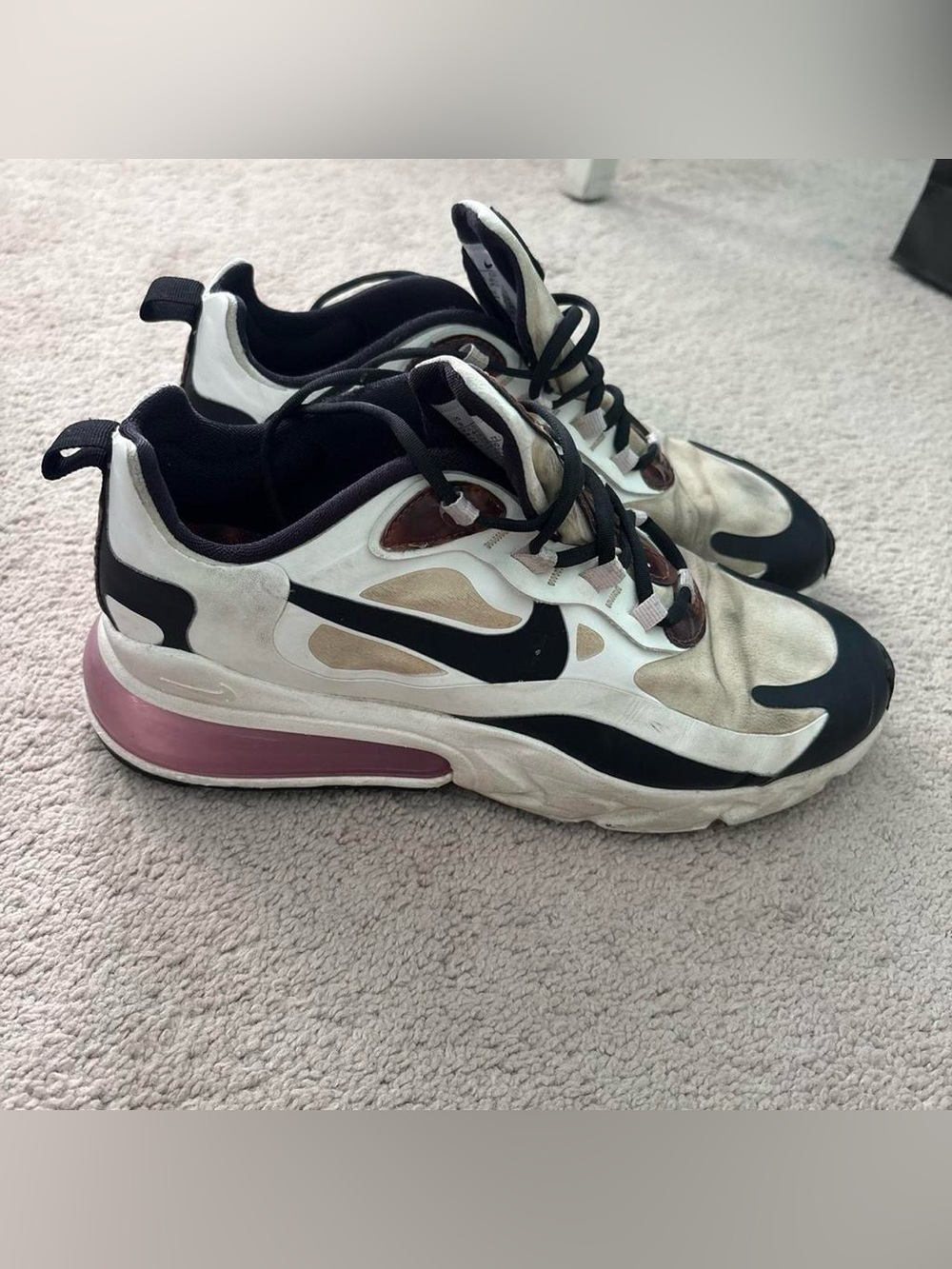 Nike Women’s Air Max React-Style Running Shoes in White & Black with Pink Accent